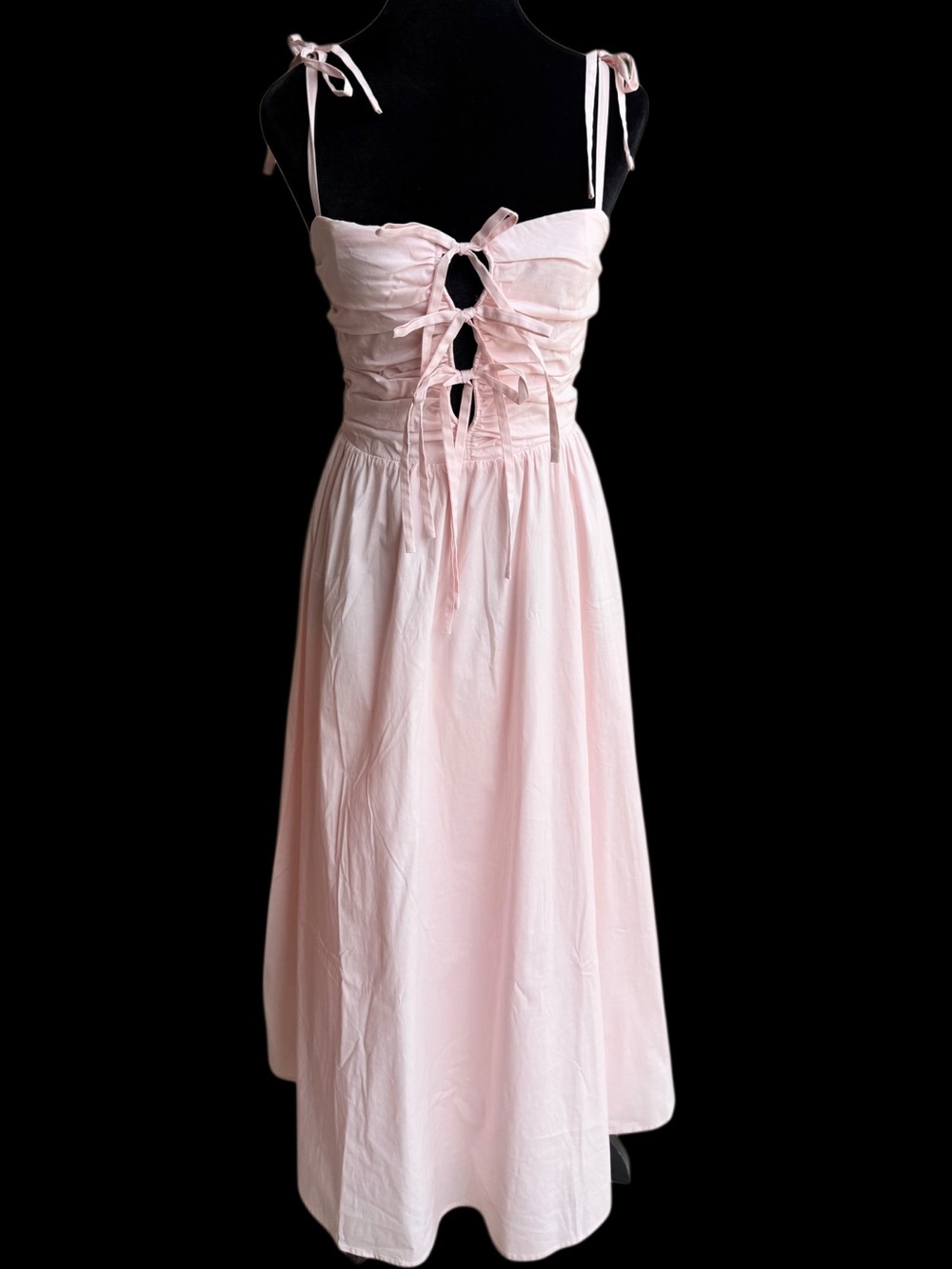 WAYF Petal Pink Tie Front Midi/Maxi Dress Smocked Back-NWOT-Size S